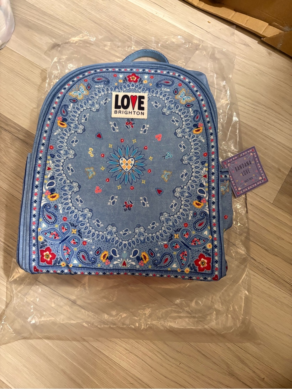 Brighton Blue Bandana-Print Mini Backpack with Floral Embroidery
